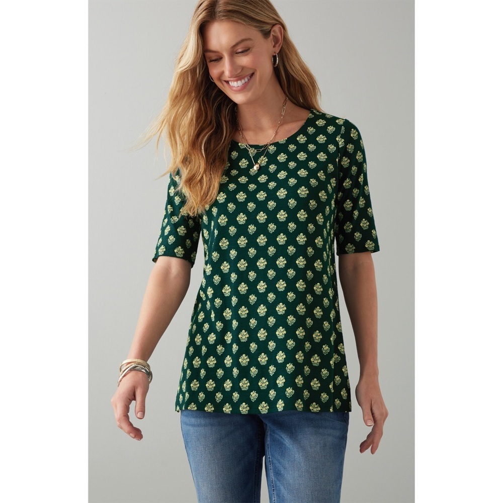 J. Jill Pima-Slub Cotton Scoop-Neck Slide-Slit Tee Sz M